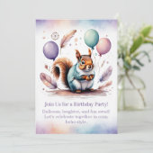 Cute Squirrel Birthday Invitation Woodland Boho  招待状 (スタンド正面)