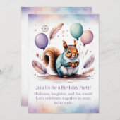Cute Squirrel Birthday Invitation Woodland Boho  招待状 (正面/裏面)