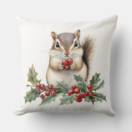 Cute Squirrel Christmas Throw Pillow クッション (正面)