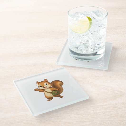 Cute Squirrel Coaster – Okojo and Friends ガラスコースター (アングル)