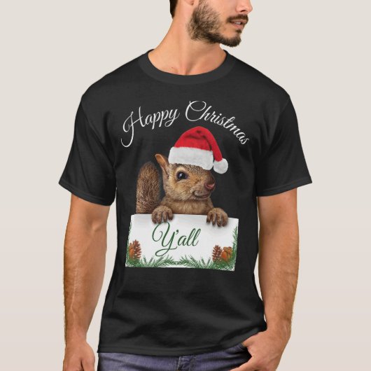 Cute Squirrel Happy Christmas Santa Hat Design Tシャツ (正面)