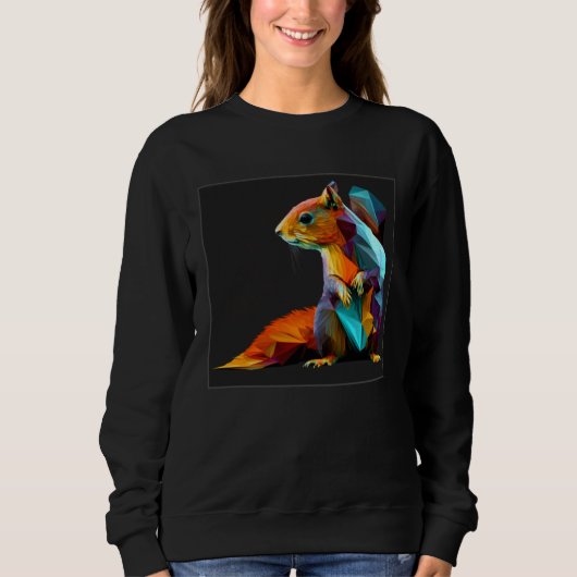 Cute Squirrel Illustration Colorful Polygonal Pop  スウェットシャツ (正面)