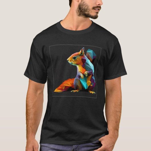 Cute Squirrel Illustration Colorful Polygonal Pop  Tシャツ (正面)