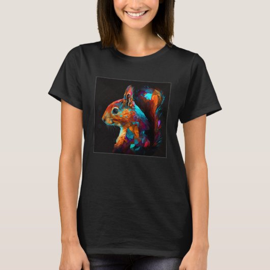 Cute Squirrel Illustration Colorful Polygonal Pop  Tシャツ (正面)