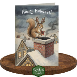 Cute Squirrel Playing Santa Drawing Christmas カード