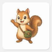 Cute Squirrel Sticker – Okojo and Friends スクエアシール (正面)