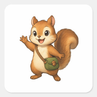 Cute Squirrel Sticker – Okojo and Friends スクエアシール