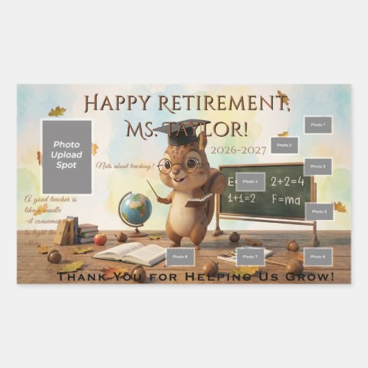 Cute Squirrel Teacher Retirement Sticker Sheet 202 長方形シール (正面)