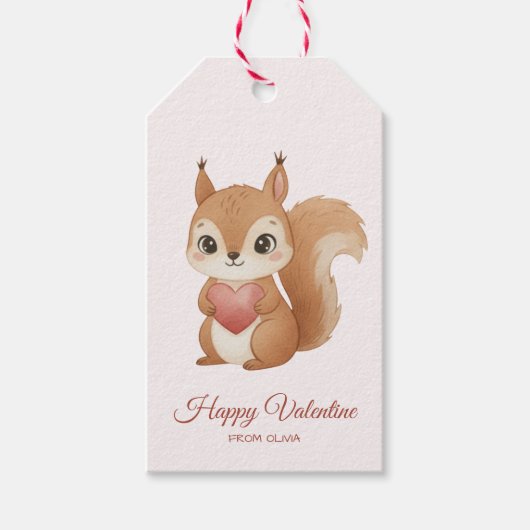 Cute Squirrel with Heart Valentine's Day ギフトタグ (正面)