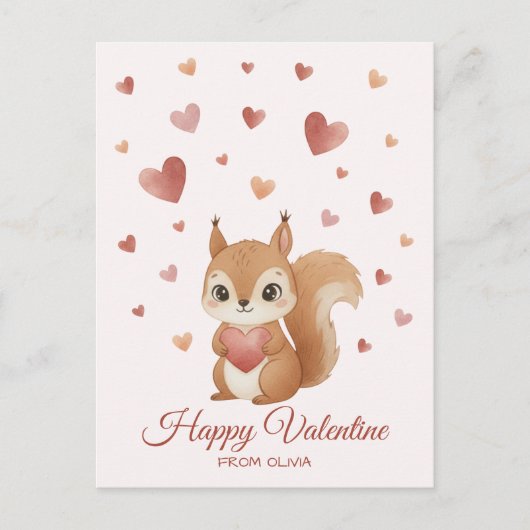 Cute Squirrel with Heart Valentine's Day シーズンポストカード (正面)