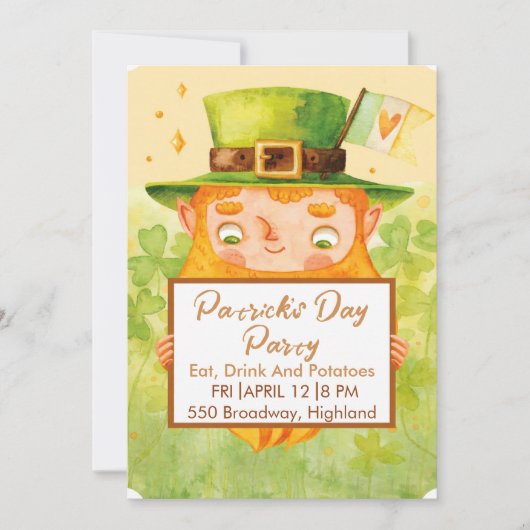 Cute St. Patrick’s Day Party Invitation 招待状 (正面)