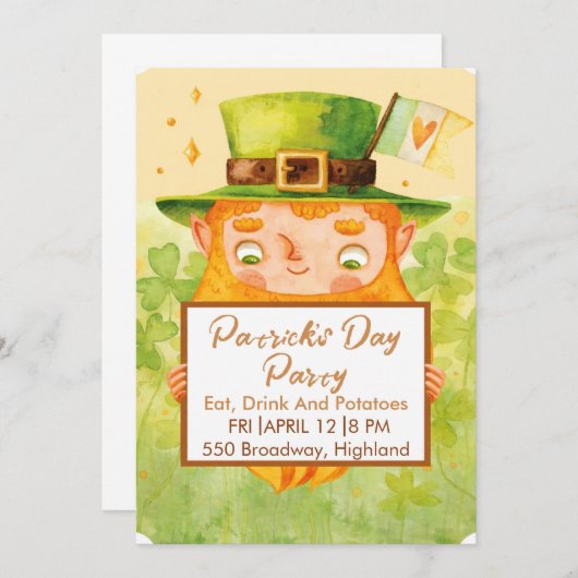 Cute St. Patrick’s Day Party Invitation 招待状 (正面/裏面)