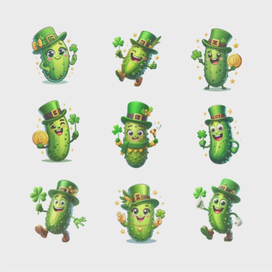 Cute St. Patrick’s Day Pickle Characters シール (正面)