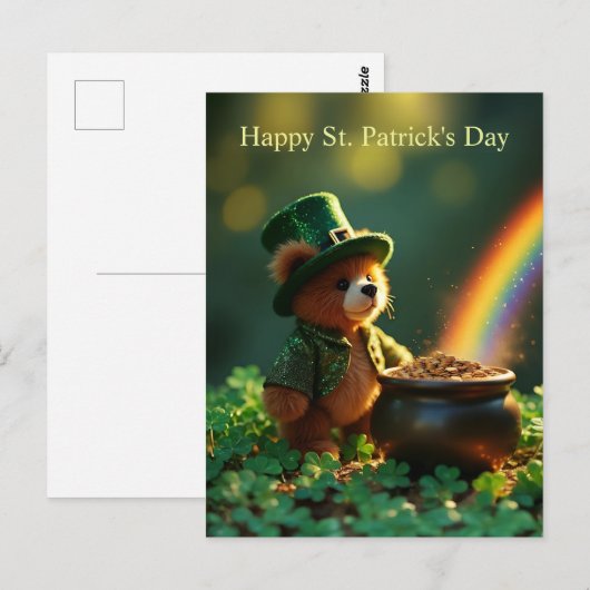 Cute St. Patrick’s Day Teddy Bear ポストカード (正面/裏面)
