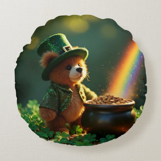 Cute St. Patrick’s Day Teddy Bear ラウンドクッション (正面)