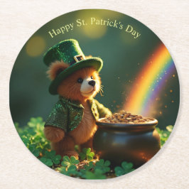 Cute St. Patrick’s Day Teddy Bear ラウンドペーパーコースター