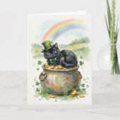 Cute St. Patrick's Day Black Cat Pot of Gold カード (正面)