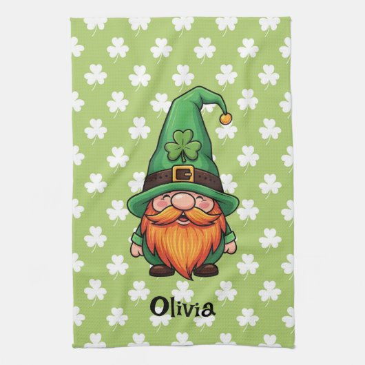 Cute St. Patrick's Day Lucky Leprechaun Gnome  キッチンタオル (縦)