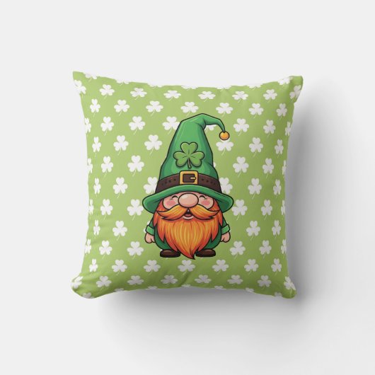 Cute St. Patrick's Day Lucky Leprechaun Gnome クッション (正面)