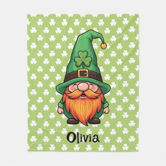 Cute St. Patrick's Day Lucky Leprechaun Gnome  フリースブランケット (正面)