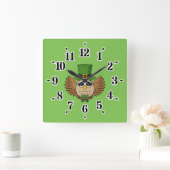 Cute St Patrick's Day Owl Cartoon スクエア壁時計 (ホーム)