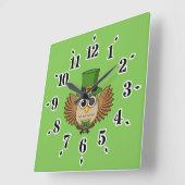 Cute St Patrick's Day Owl Cartoon スクエア壁時計 (傾斜)