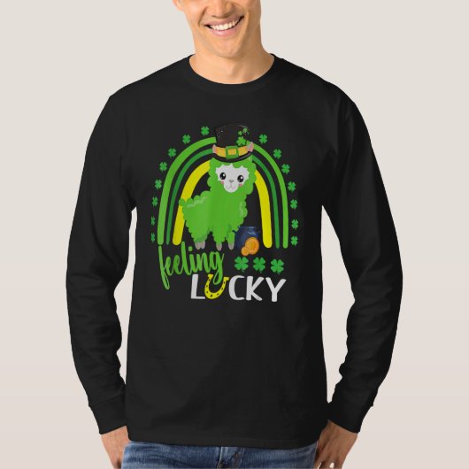 Cute St Patricks Day Rainbow Llama Feeling Lucky S Tシャツ (正面)