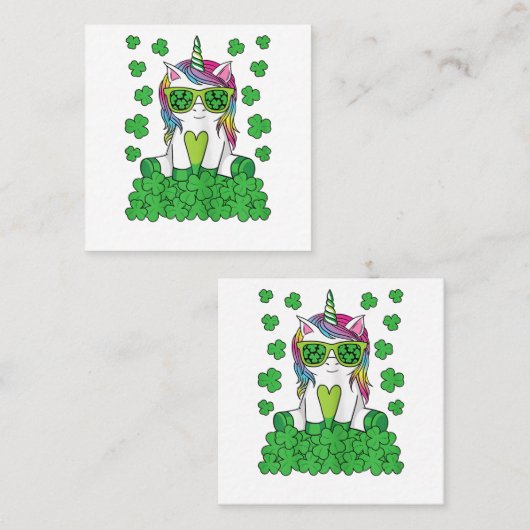 Cute St Patricks Day Unicorn Lepricorn Shamrock スクエア名刺 (正面/裏面)