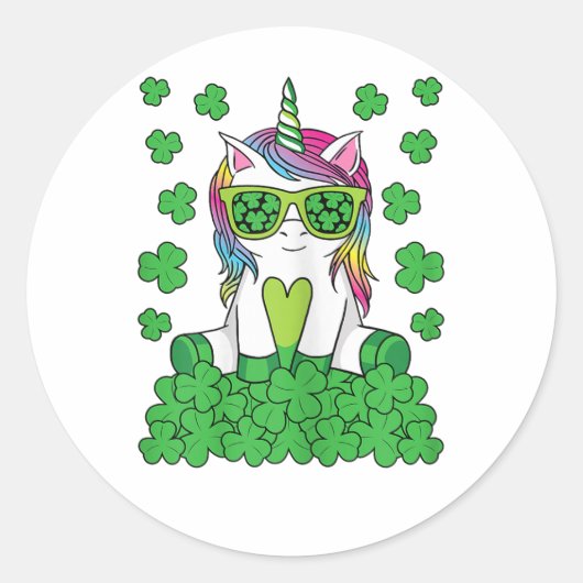 Cute St Patricks Day Unicorn Lepricorn Shamrock ラウンドシール (正面)