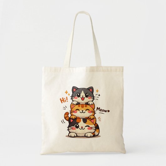 Cute Stack Cats Hi Meow トートバッグ (正面)