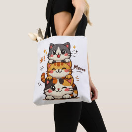 Cute Stack Cats Hi Meow トートバッグ