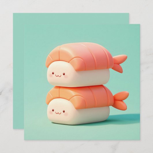 Cute Stacked 3D Clay Shrimp Nigiri Sushi Postcard (正面/裏面)