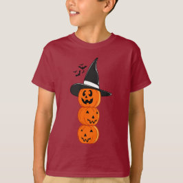 Cute Stacked Pumpkin Witch Halloween Kids' Shirt Tシャツ