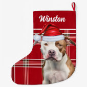 Cute Staffordshire Dog and Red Plaid Custom ラージクリスマスストッキング (裏面)