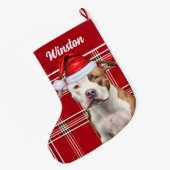 Cute Staffordshire Dog and Red Plaid Custom ラージクリスマスストッキング (裏面 (吊り時))