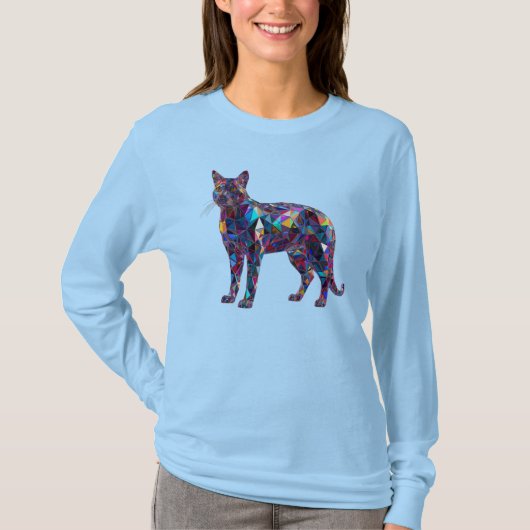 Cute Stained Glass Cat Woman's T-Shirt Tシャツ (正面)