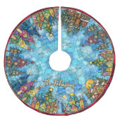 Cute stained glass houses custom christmas ブラッシュドポリエステルツリースカート (正面)