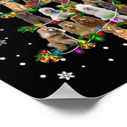 Cute Standard Poodle Dog Christmas Tree Gift Decor ポスター (角)