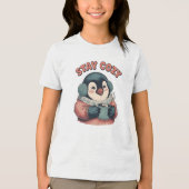 Cute Stay Cozy Penguin Drinking Hot Cocoa Hat トライブレンドＴシャツ (正面)