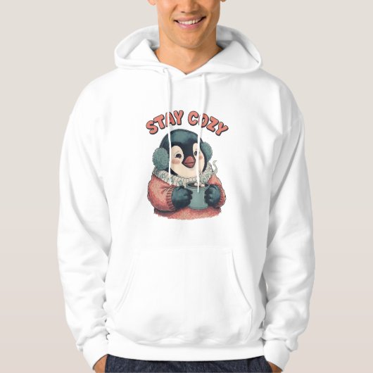 Cute Stay Cozy Penguin Drinking Hot Cocoa T-Shirt パーカ (正面)