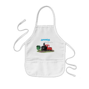 Cute steam train locomotive cartoon illustration 子供用エプロン