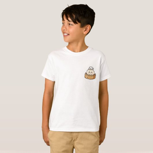 Cute Steaming Dim Sum Dumpling Character Kids Tシャツ (正面フル)