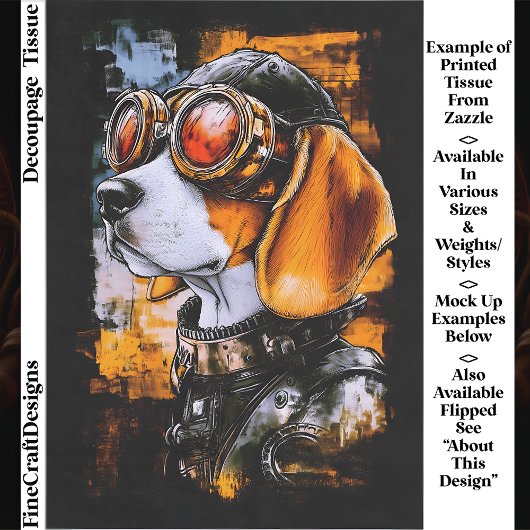 Cute Steampunk Beagle Dog Aviator EZ1L Decoupage 薄葉紙
