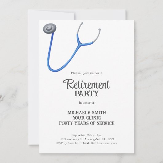 Cute Stethoscope Doctor Nurse Retirement 招待状 (正面)