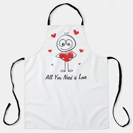 Cute Stick Figure All You Need Is Love Design エプロン (正面)