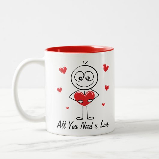 Cute Stick Figure All You Need Is Love Design ツートーンマグカップ (左)