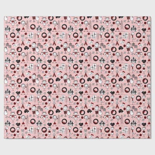 Cute Stick Figure Christmas Wrapping Paper ラッピングペーパー (フラット)