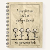Cute Stick Figure Doodle Paper Custom Name Phrase ノートブック (正面)
