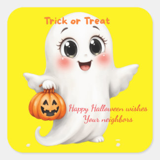 Cute sticker happy Halloween with adjustable text  スクエアシール