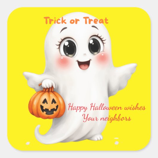 Cute sticker happy Halloween with adjustable text  スクエアシール (正面)